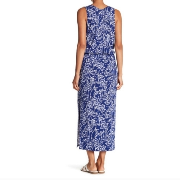 Tommy Bahama Mar-A-Sketch Maxi Dress Tropical Floral Viscose Blue White Sz Small - Picture 2 of 13